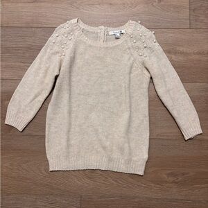Forever 21 Beige Sweater with Pearl Accents